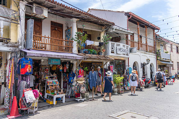 Galle Sri Lanka - September 14 2024; Tourists in street of shops and retail displays in Galle Fort.